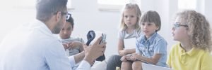 children discovering VR